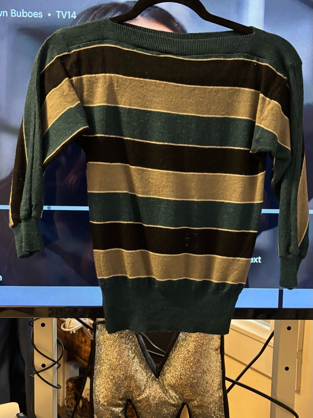 Striped Green and Brown Crew Sweater
